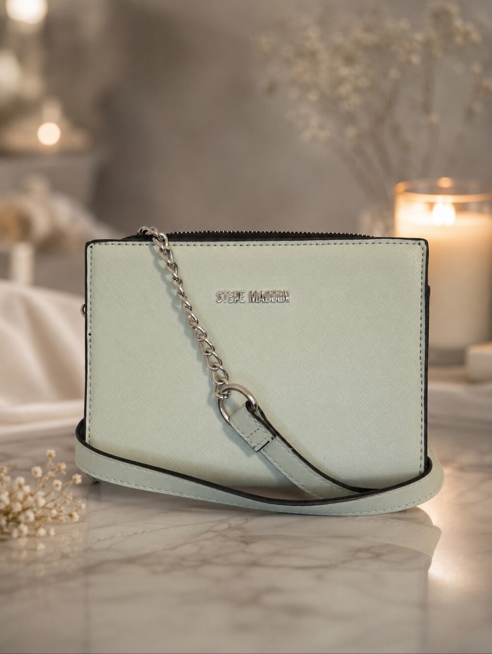 Steve Madden Mint Green Crossbody Bag Wallet Clutch Silver Chain NWOT